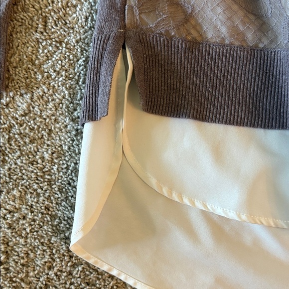 Simply Vera Vera Wang Taupe Knit Sweater with White Blouse - Picture 8 of 12